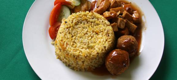 Pumpkin Rice, Veggie Balls and Barbeque Tofu